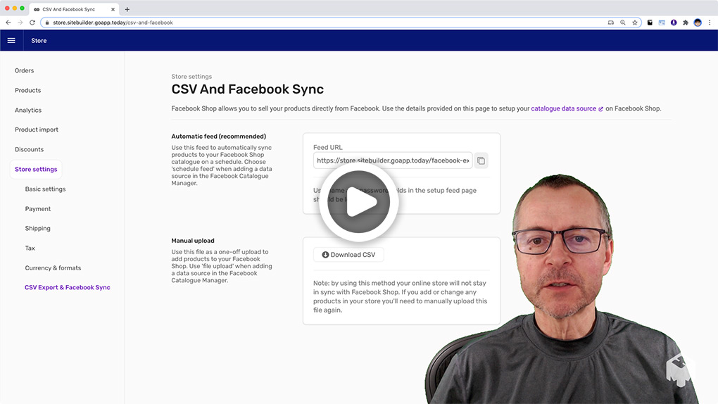 Video of BaseKit CSV Export and Facebook feed