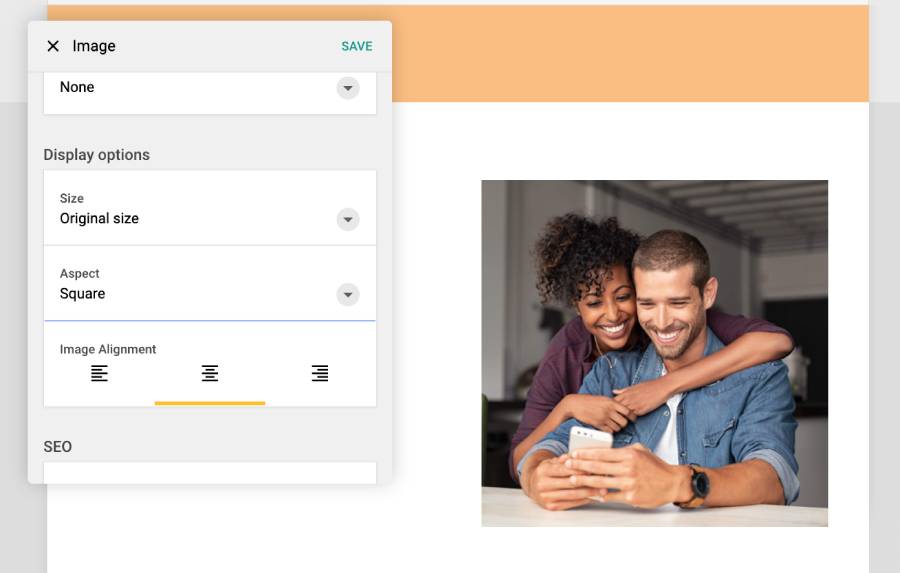 BaseKit white label website builder aspect ratio section view of UI, square view