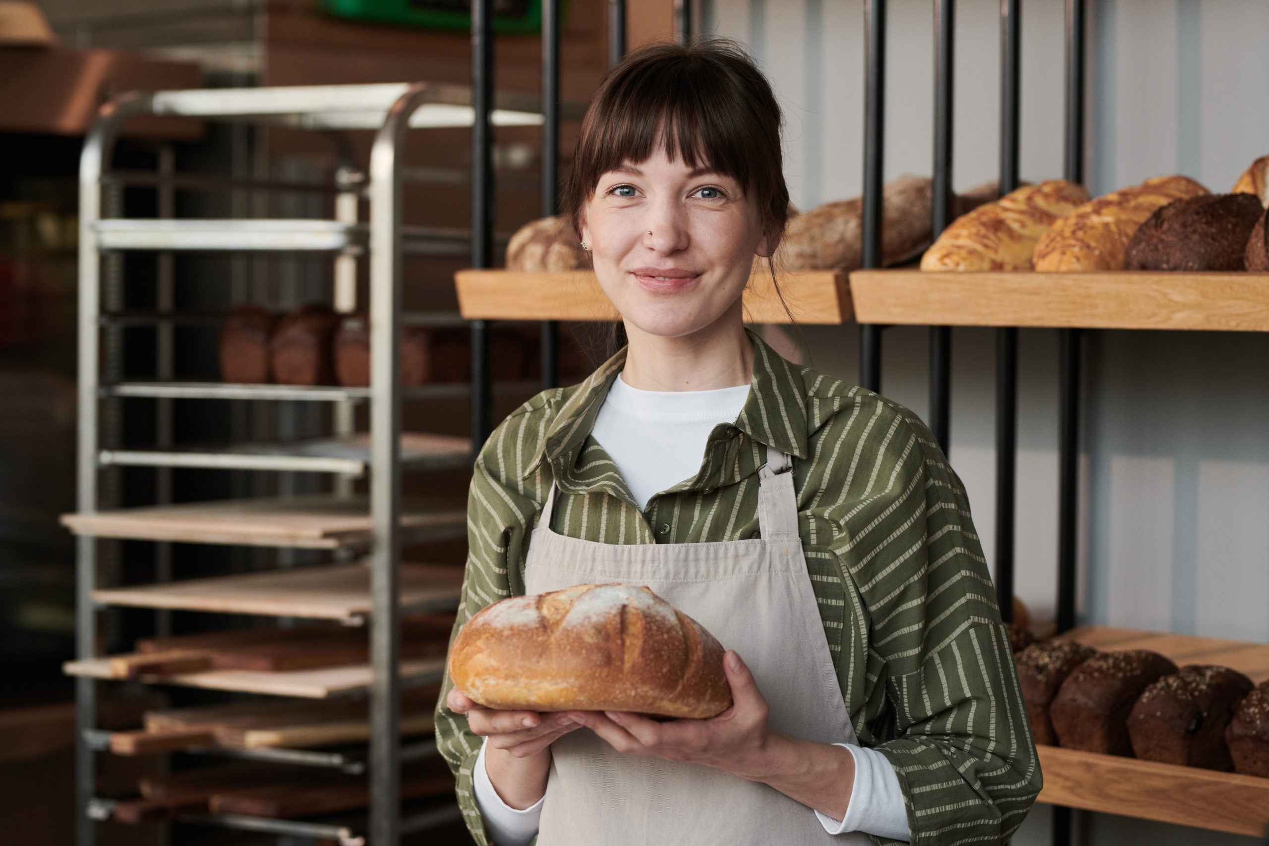 Successful micro business bakery with loaf of bread